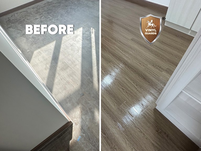 Vinyl Guards' floor deep cleaning Before & After